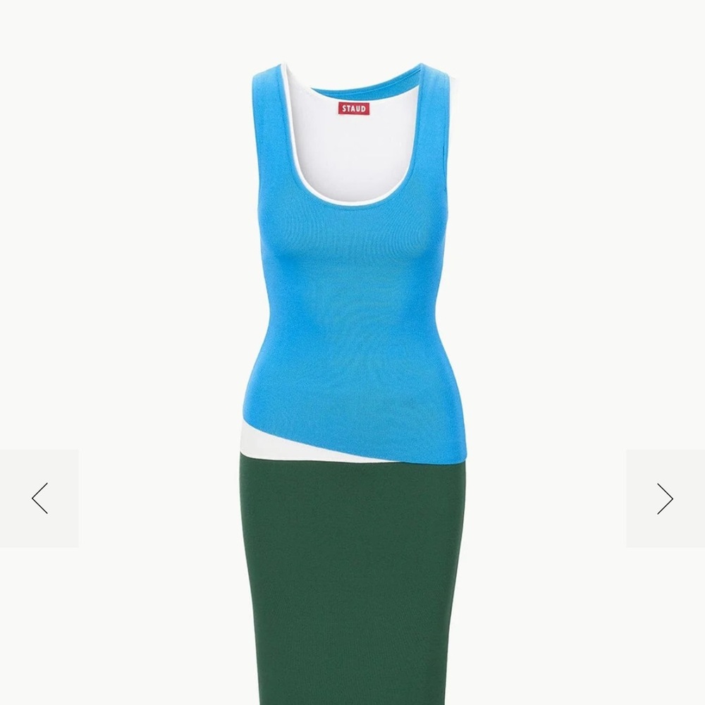 STAUD Blue and Green color block dress